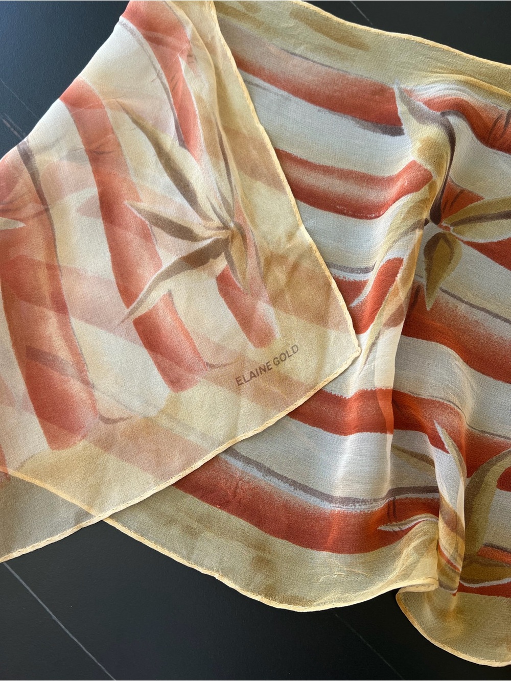 Elaine Gold Women's silk Floral Stripe Scarf in Peach and Cream